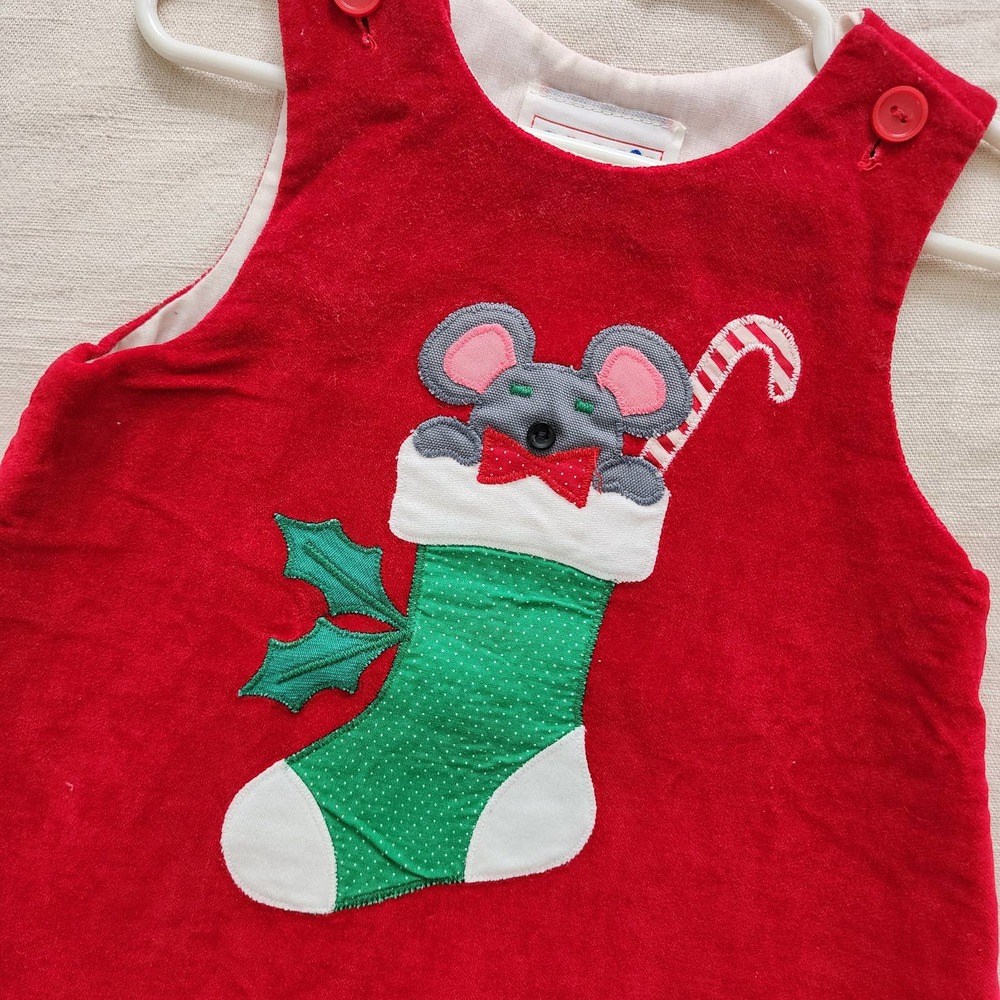 Vintage Christmas Stocking Mouse Dress 2t - Picture 2 of 7